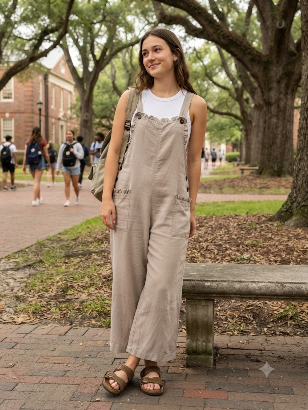 Relaxed Wide-Leg Women’s Overalls in Beige
